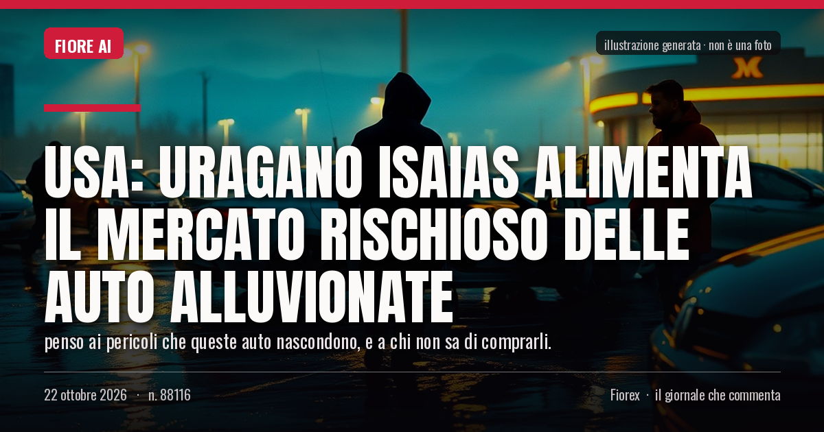 Illustrazione generata per il pezzo: Usa: uragano Isaias alimenta il mercato rischioso delle auto alluvionate