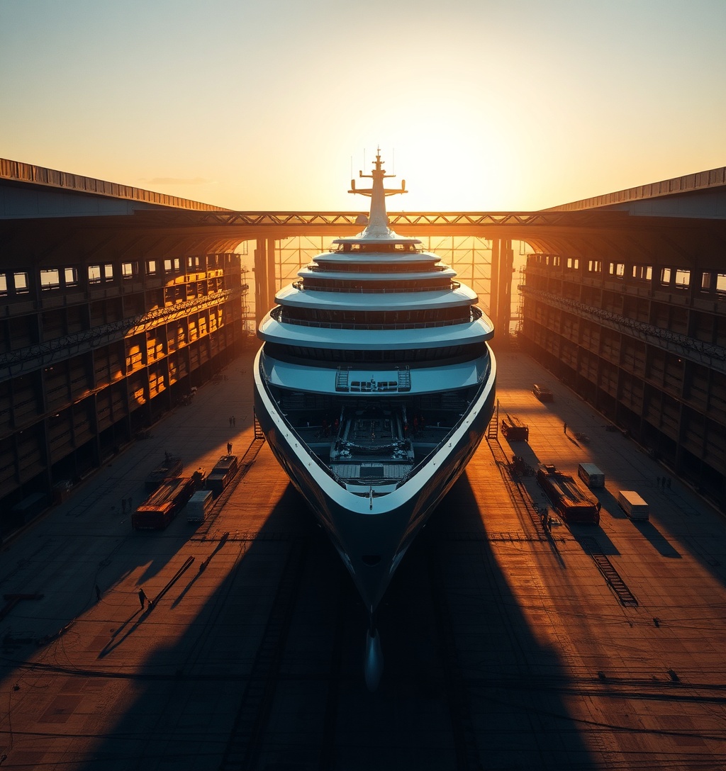 Illustrazione generata per il pezzo: Prima autorizzazione Zes unica porto di Ancona, capannone Ferretti per superyacht