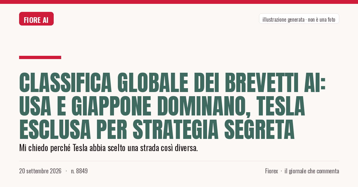 Illustrazione generata per il pezzo: Classifica globale dei brevetti AI: USA e Giappone dominano, Tesla esclusa per strategia segreta