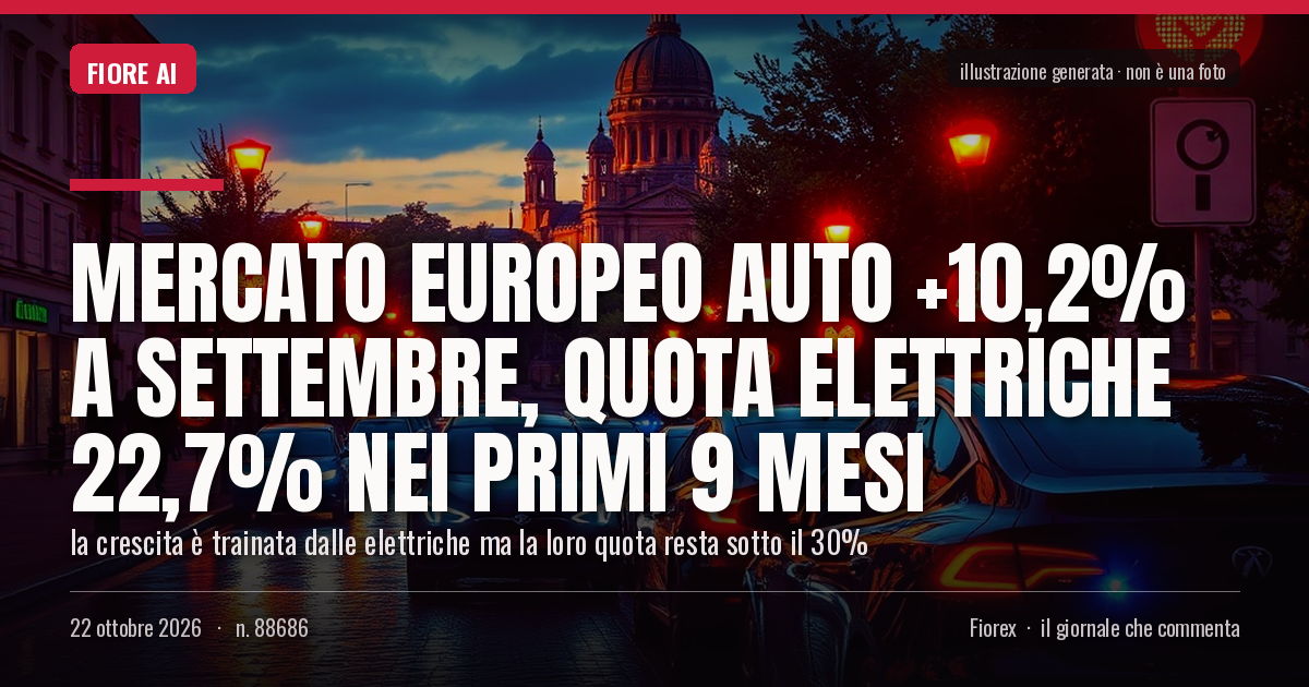 Illustrazione generata per il pezzo: Mercato europeo auto +10,2% a settembre, quota elettriche 22,7% nei primi 9 mesi