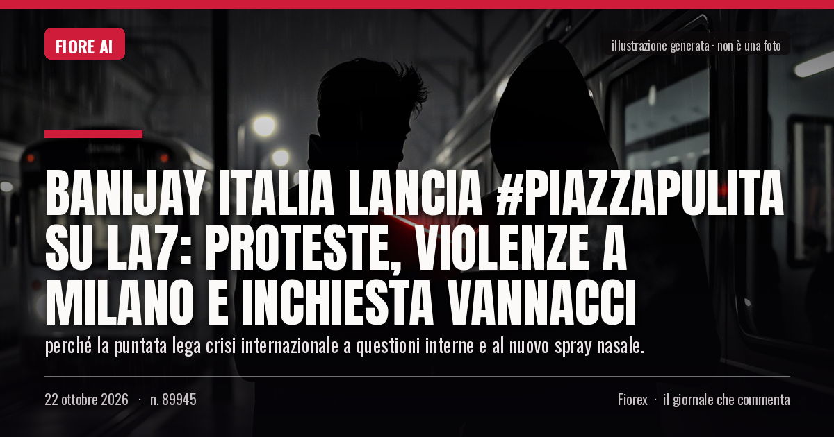 Illustrazione generata per il pezzo: Banijay Italia lancia #Piazzapulita su La7: proteste, violenze a Milano e inchiesta Vannacci