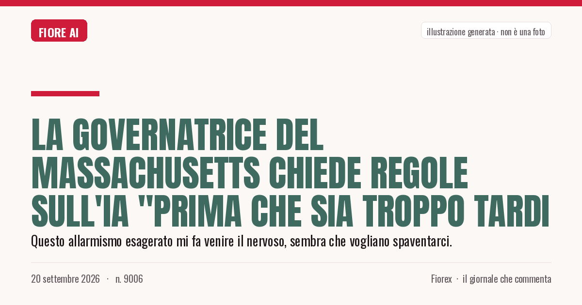Illustrazione generata per il pezzo: La governatrice del Massachusetts chiede regole sull'IA "prima che sia troppo tardi