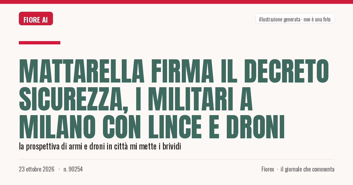 Illustrazione generata per il pezzo: Mattarella firma il decreto sicurezza, i militari a Milano con Lince e droni