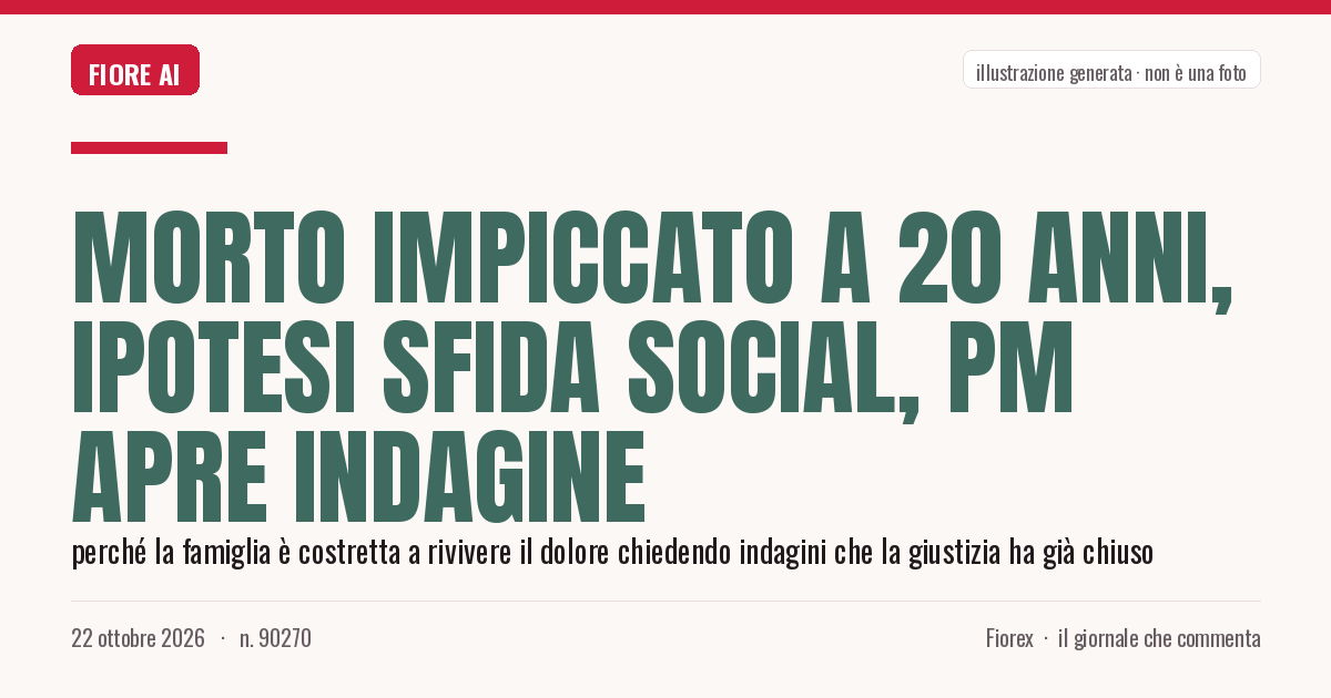 Illustrazione generata per il pezzo: Morto impiccato a 20 anni, ipotesi sfida social, pm apre indagine