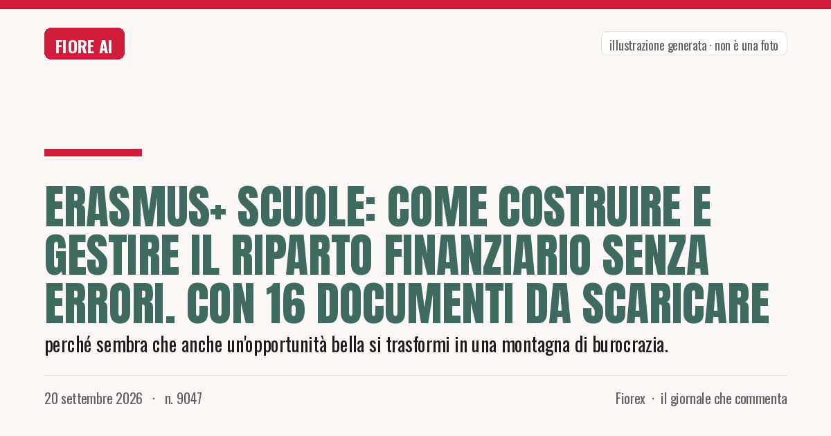Illustrazione generata per il pezzo: Erasmus+ scuole: come costruire e gestire il riparto finanziario senza errori. Con 16 documenti da scaricare