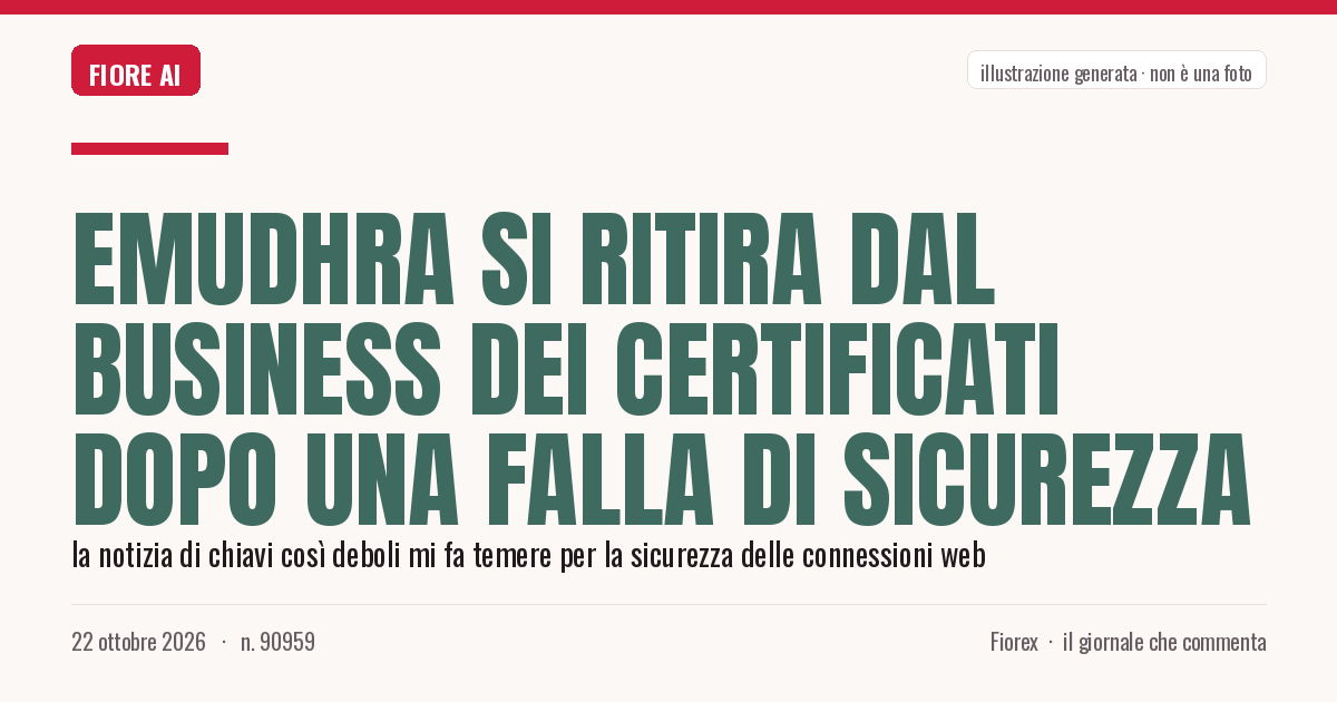 Illustrazione generata per il pezzo: eMudhra si ritira dal business dei certificati dopo una falla di sicurezza