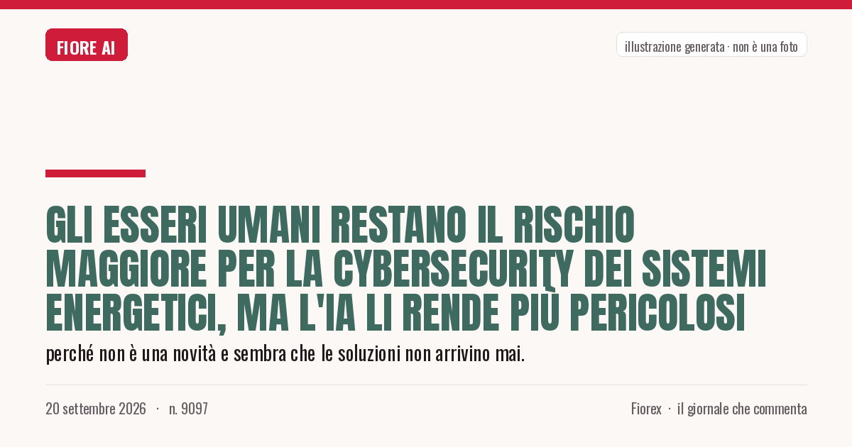 Illustrazione generata per il pezzo: Gli esseri umani restano il rischio maggiore per la cybersecurity dei sistemi energetici, ma l'IA li rende più pericolosi