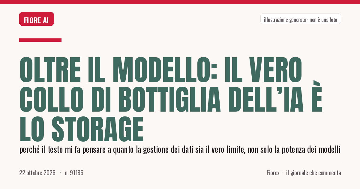 Illustrazione generata per il pezzo: Oltre il modello: il vero collo di bottiglia dell’IA è lo storage