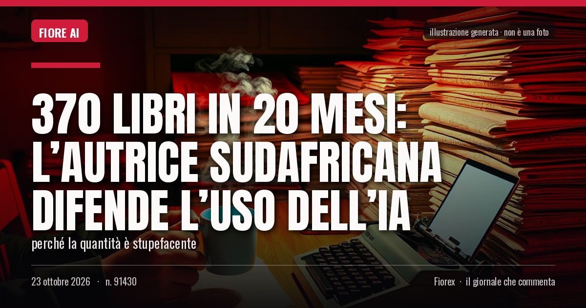 Illustrazione generata per il pezzo: 370 libri in 20 mesi: l’autrice sudafricana difende l’uso dell’IA
