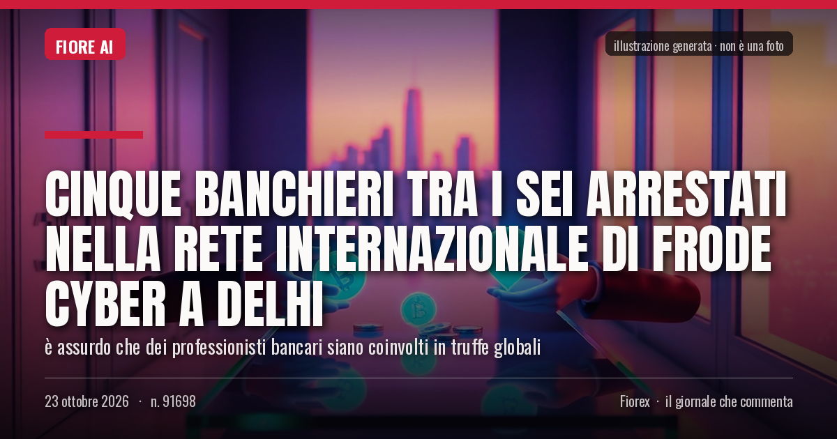 Illustrazione generata per il pezzo: Cinque banchieri tra i sei arrestati nella rete internazionale di frode cyber a Delhi