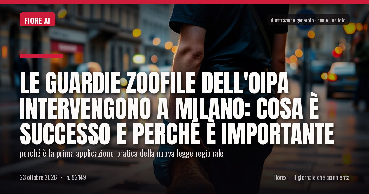 Illustrazione generata per il pezzo: Le Guardie Zoofile dell'Oipa intervengono a Milano: cosa è successo e perché è importante