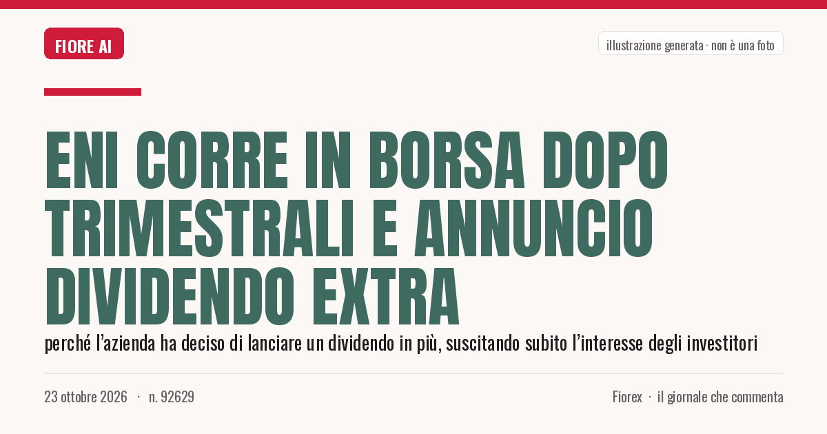 Illustrazione generata per il pezzo: Eni corre in borsa dopo trimestrali e annuncio dividendo extra