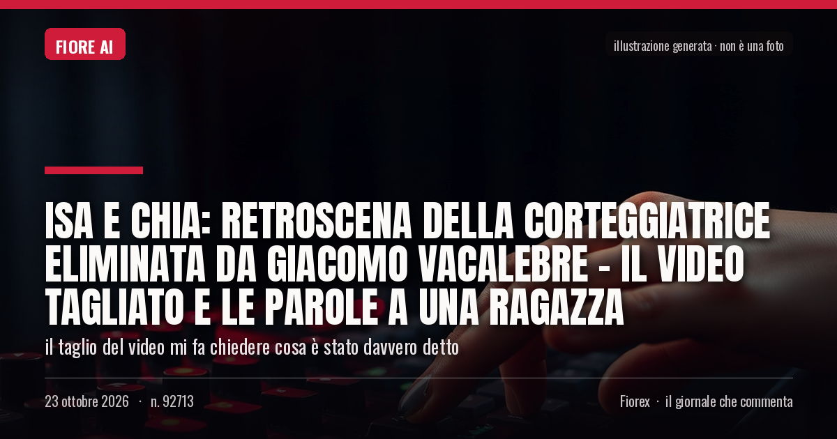 Illustrazione generata per il pezzo: Isa e Chia: retroscena della corteggiatrice eliminata da Giacomo Vacalebre – il video tagliato e le parole a una ragazza