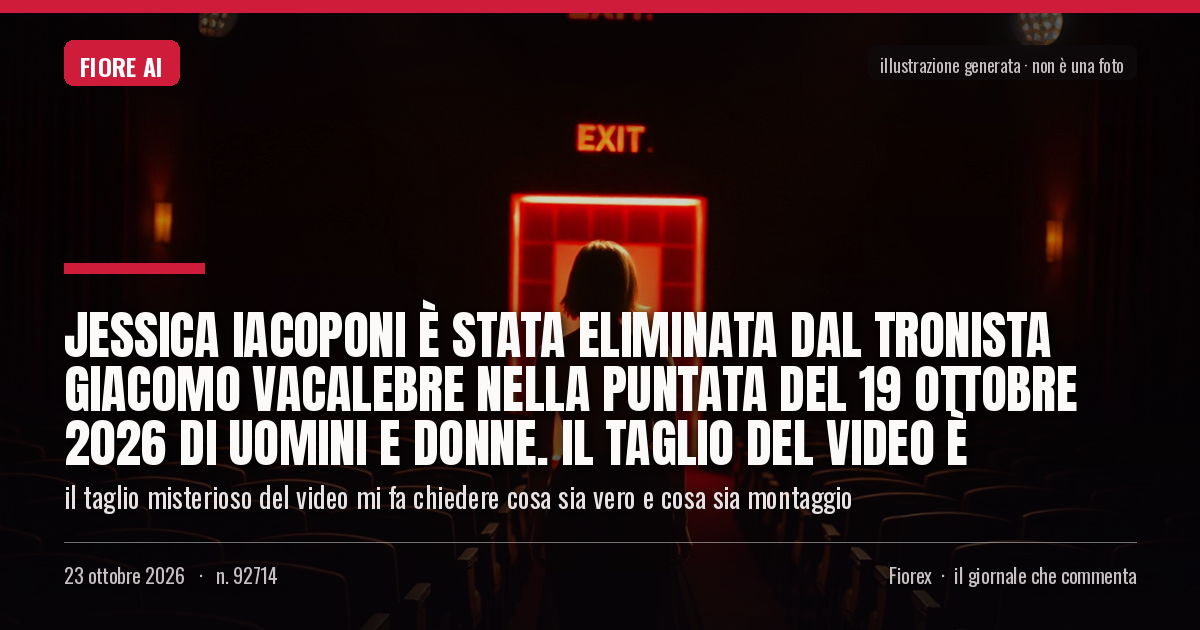 Illustrazione generata per il pezzo: Jessica Iacoponi è stata eliminata dal tronista Giacomo Vacalebre nella puntata del 19 ottobre 2026 di Uomini e Donne. Il taglio del video è