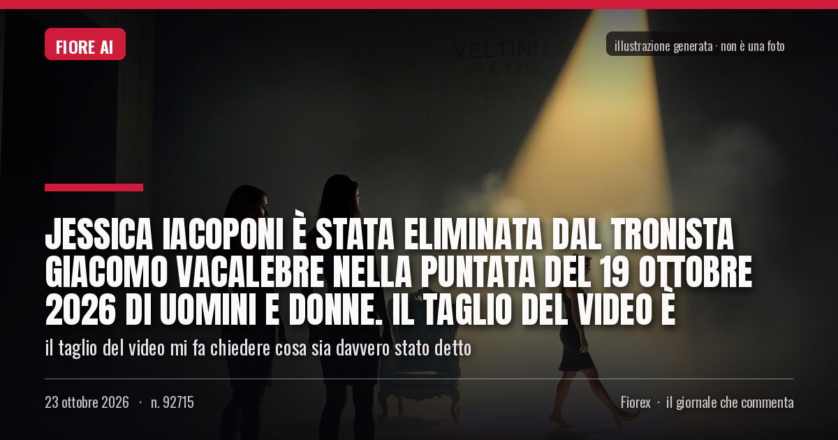 Illustrazione generata per il pezzo: Jessica Iacoponi è stata eliminata dal tronista Giacomo Vacalebre nella puntata del 19 ottobre 2026 di Uomini e Donne. Il taglio del video è