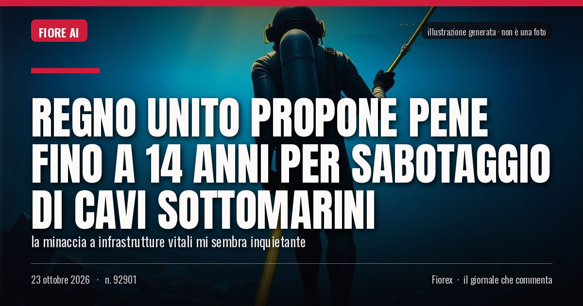 Illustrazione generata per il pezzo: Regno Unito propone pene fino a 14 anni per sabotaggio di cavi sottomarini