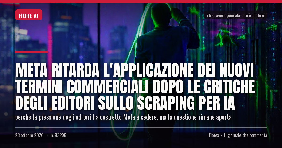 Illustrazione generata per il pezzo: Meta ritarda l'applicazione dei nuovi termini commerciali dopo le critiche degli editori sullo scraping per IA