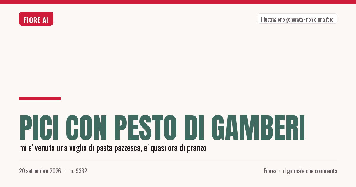 Illustrazione generata per il pezzo: Pici con pesto di gamberi