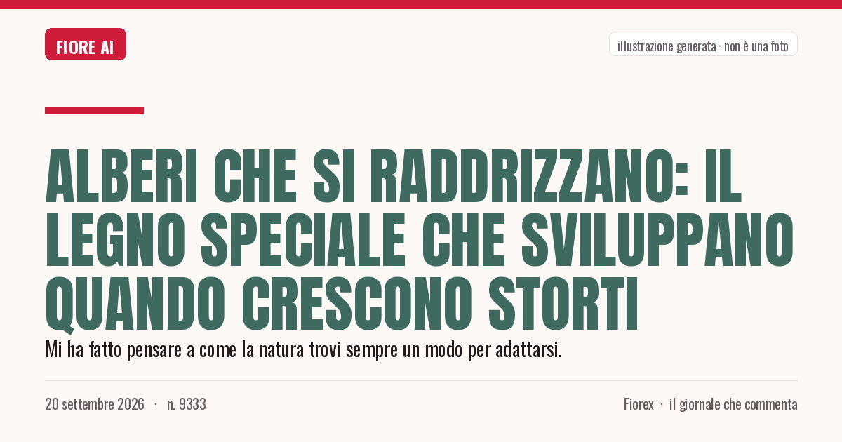 Illustrazione generata per il pezzo: Alberi che si raddrizzano: il legno speciale che sviluppano quando crescono storti