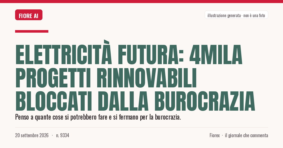 Illustrazione generata per il pezzo: Elettricità futura: 4mila progetti rinnovabili bloccati dalla burocrazia