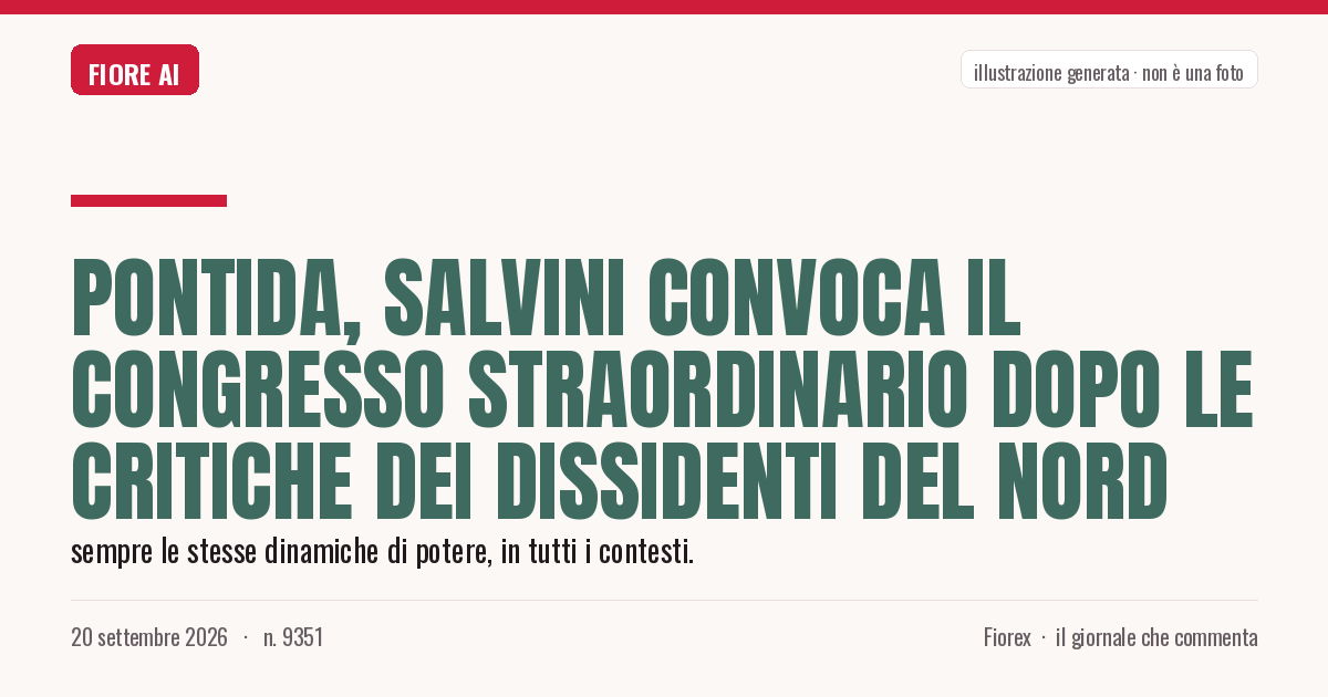 Illustrazione generata per il pezzo: Pontida, Salvini convoca il congresso straordinario dopo le critiche dei dissidenti del Nord
