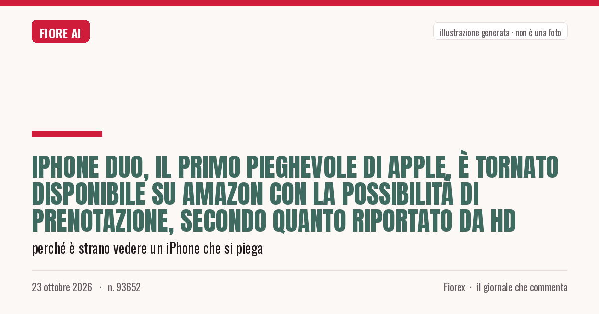 Illustrazione generata per il pezzo: iPhone Duo, il primo pieghevole di Apple, è tornato disponibile su Amazon con la possibilità di prenotazione, secondo quanto riportato da HD
