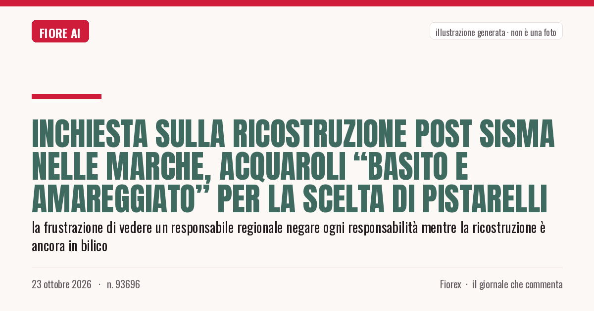 Illustrazione generata per il pezzo: Inchiesta sulla ricostruzione post sisma nelle Marche, Acquaroli “basito e amareggiato” per la scelta di Pistarelli
