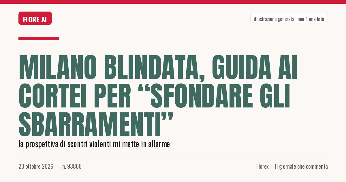 Illustrazione generata per il pezzo: Milano blindata, guida ai cortei per “sfondare gli sbarramenti”