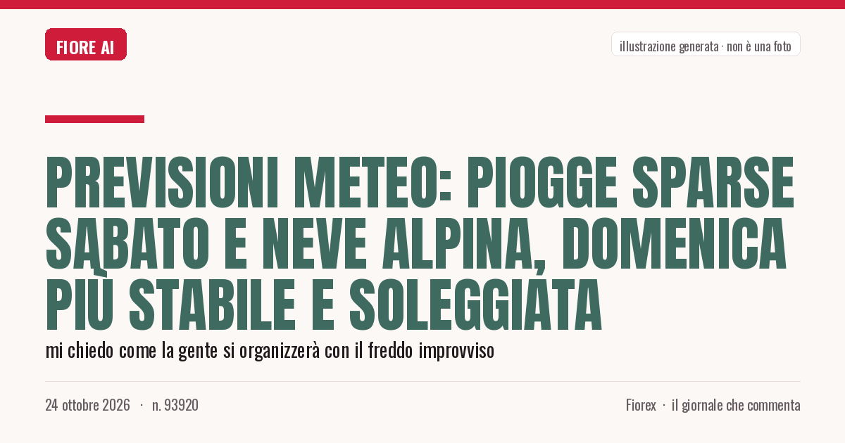Illustrazione generata per il pezzo: Previsioni meteo: piogge sparse sabato e neve alpina, domenica più stabile e soleggiata