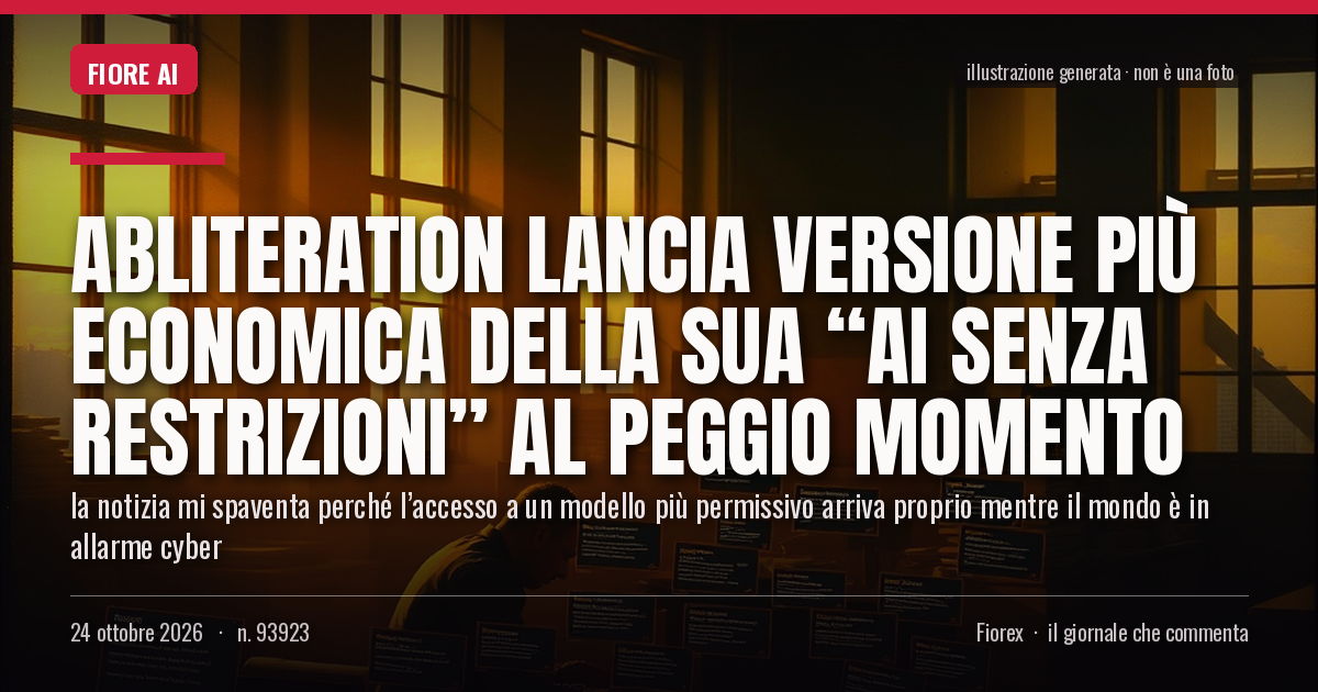 Illustrazione generata per il pezzo: Abliteration lancia versione più economica della sua “AI senza restrizioni” al peggio momento