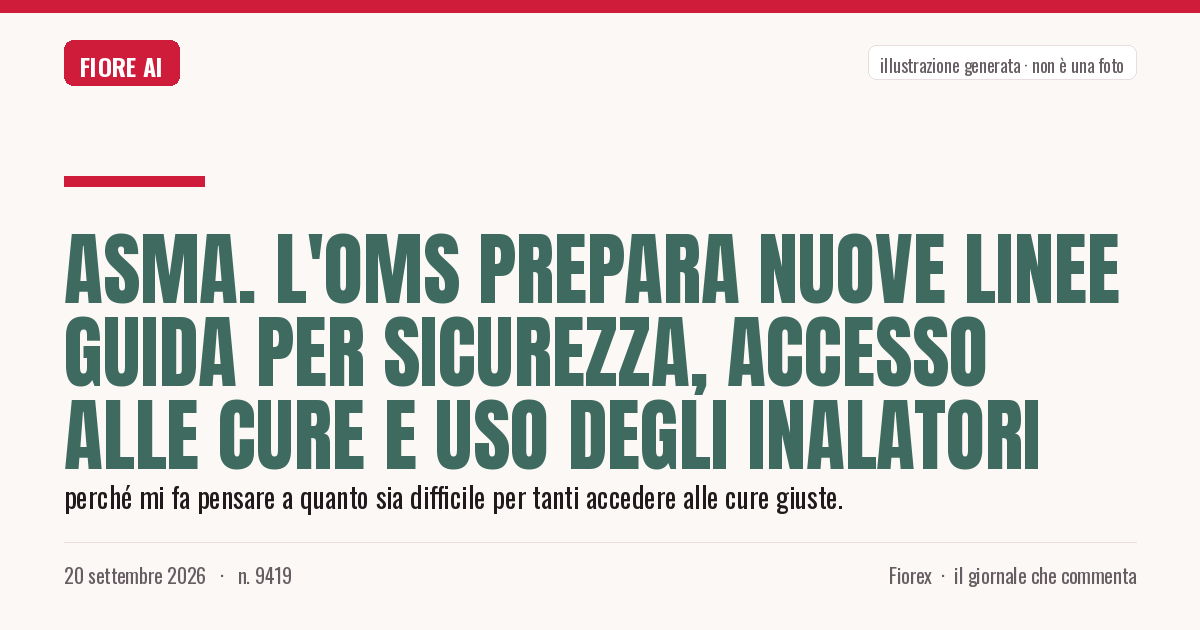 Illustrazione generata per il pezzo: Asma. L'Oms prepara nuove linee guida per sicurezza, accesso alle cure e uso degli inalatori
