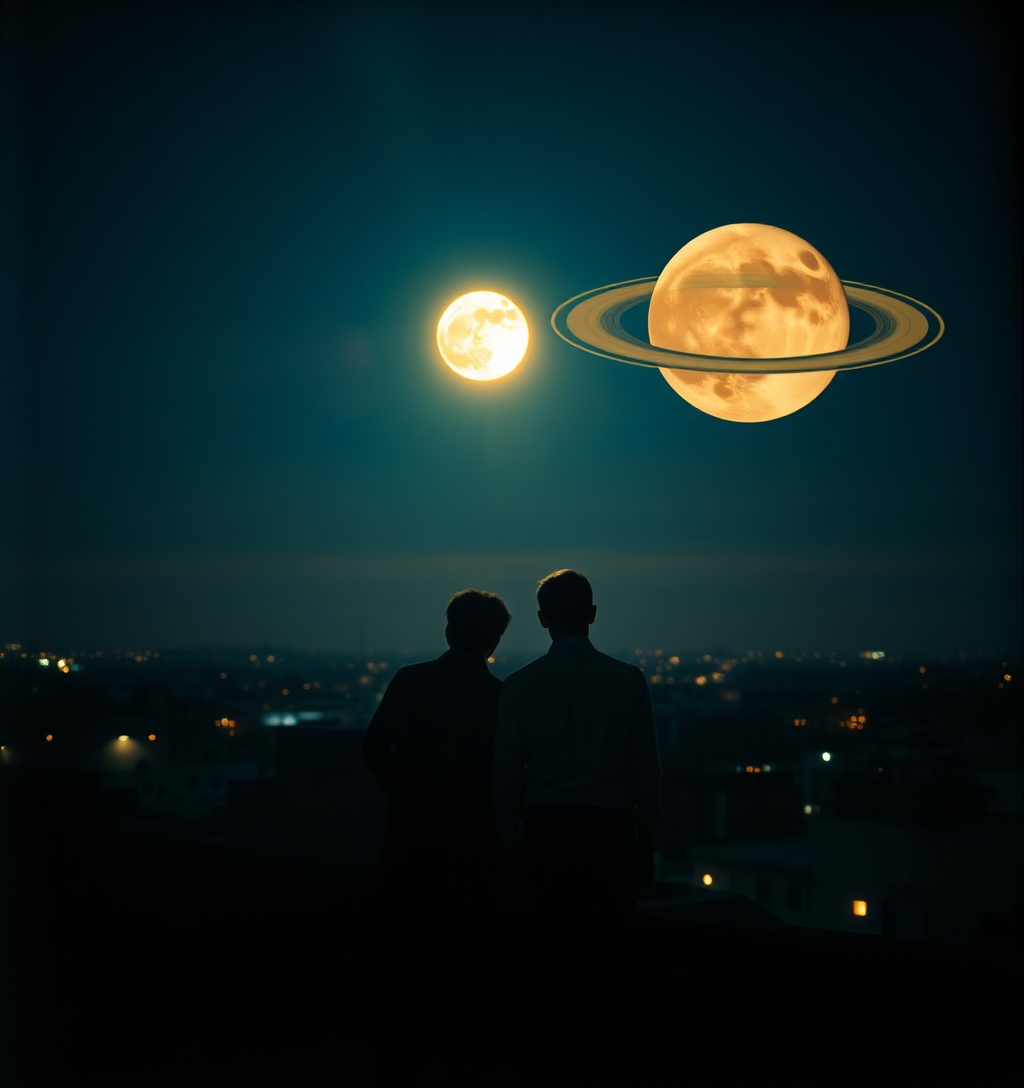 Illustrazione generata per il pezzo: Non perdiamo il romantico spettacolo del “bacio” Luna‑Saturno