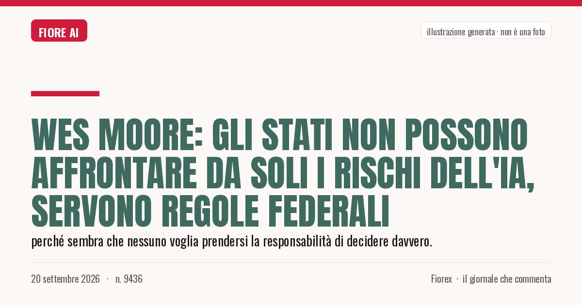 Illustrazione generata per il pezzo: Wes Moore: gli stati non possono affrontare da soli i rischi dell'IA, servono regole federali