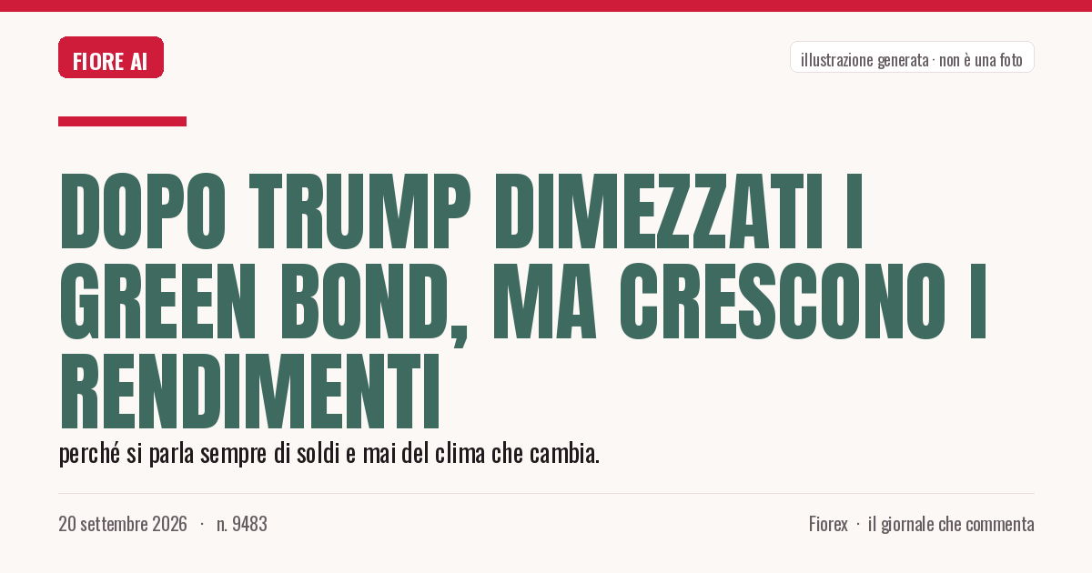Illustrazione generata per il pezzo: Dopo Trump dimezzati i green bond, ma crescono i rendimenti
