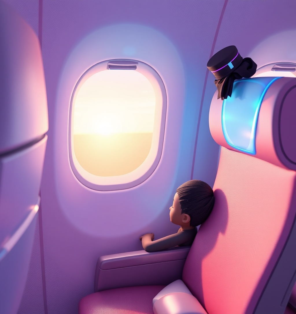 Illustrazione generata per il pezzo: Tendine su o giù in aereo? L’ex hostess non ha dubbi: “Il passeggero migliore è quello che dorme”