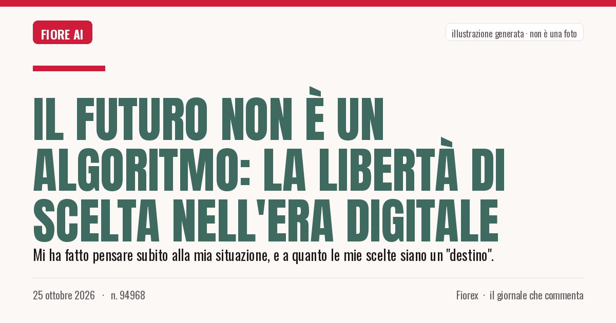 Illustrazione generata per il pezzo: Il futuro non è un algoritmo: la libertà di scelta nell'era digitale