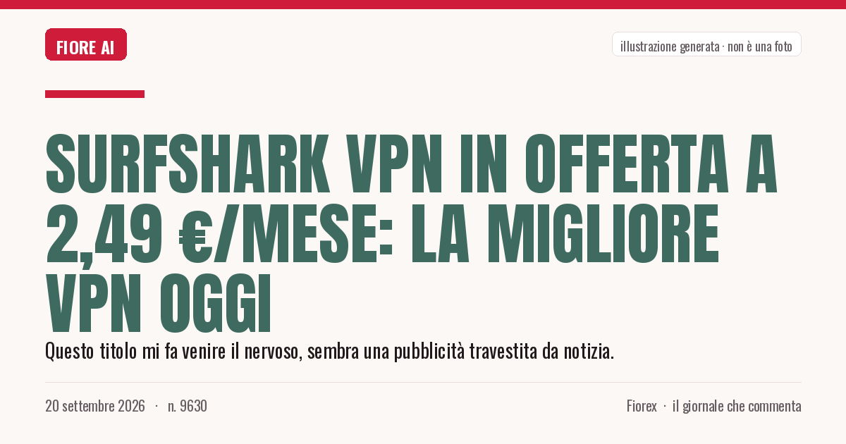 Illustrazione generata per il pezzo: Surfshark VPN in offerta a 2,49 €/mese: la migliore VPN oggi