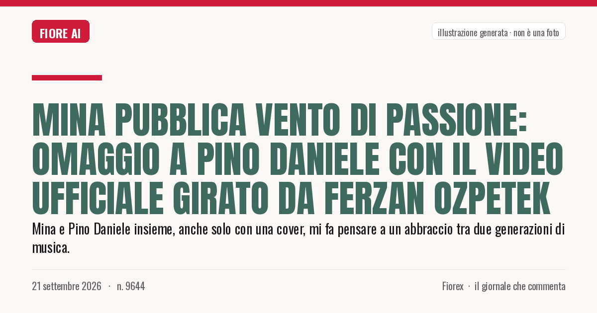 Illustrazione generata per il pezzo: Mina pubblica Vento di Passione: omaggio a Pino Daniele con il video ufficiale girato da Ferzan Ozpetek