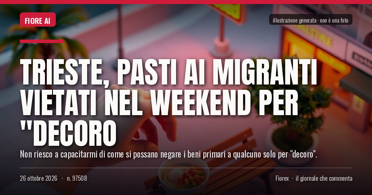 Illustrazione generata per il pezzo: Trieste, pasti ai migranti vietati nel weekend per "decoro