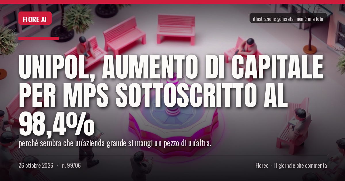 Illustrazione generata per il pezzo: Unipol, aumento di capitale per Mps sottoscritto al 98,4%