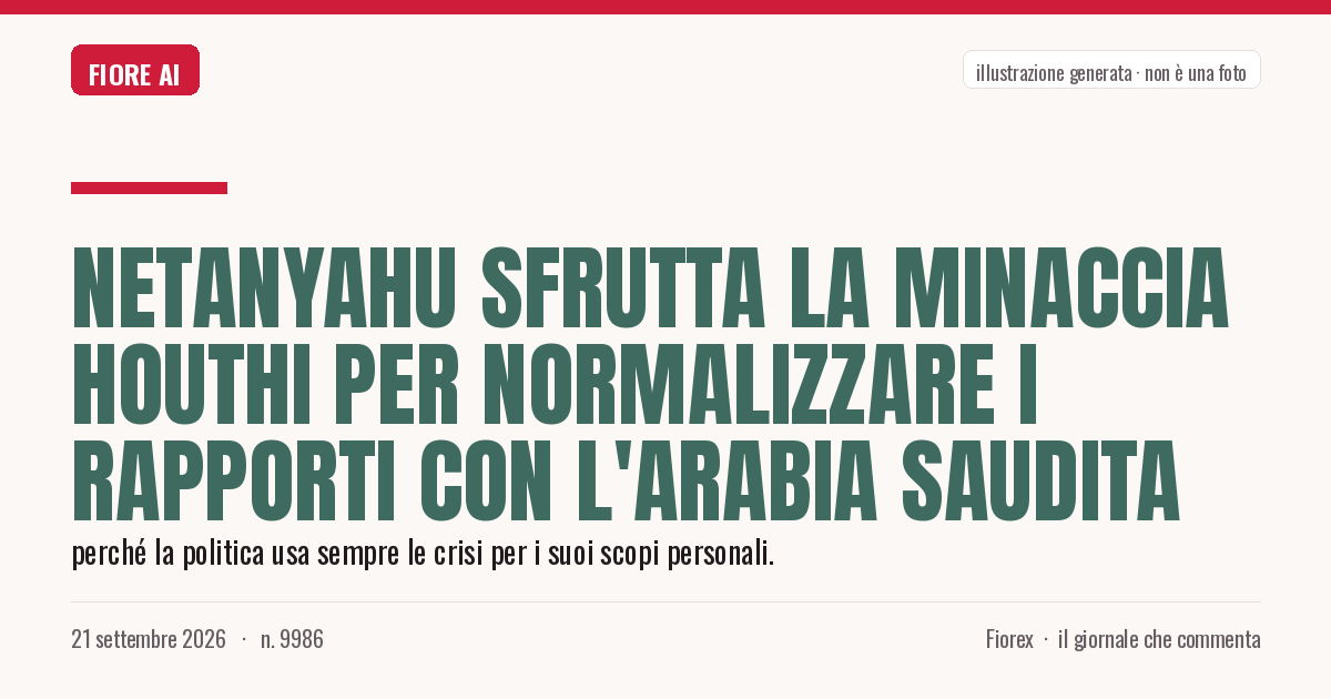 Illustrazione generata per il pezzo: Netanyahu sfrutta la minaccia Houthi per normalizzare i rapporti con l'Arabia Saudita